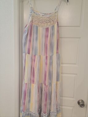 Lauren Conrad Front  Crochet Detail  Pastel Stripe Maxi Dress